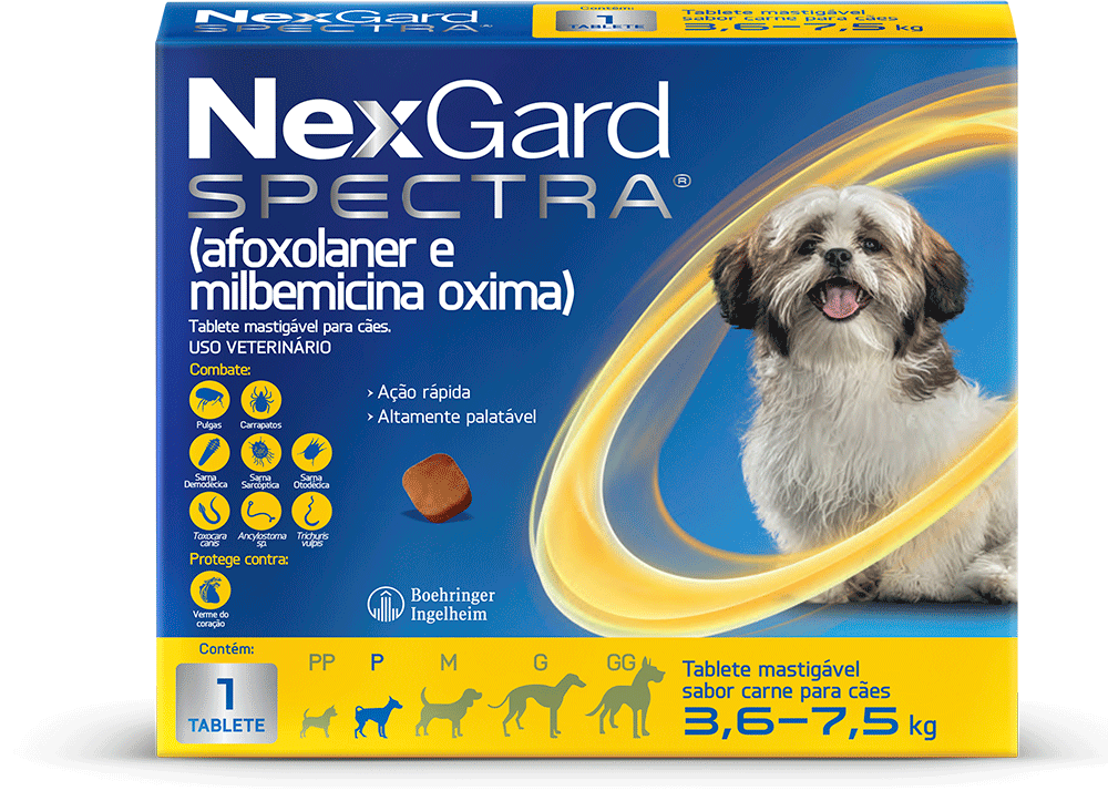 Antipulgas e Carrapatos NexGard Spectra 18,75 mg para Cães de 3,6 a 7,5Kg - 1 Comprimido