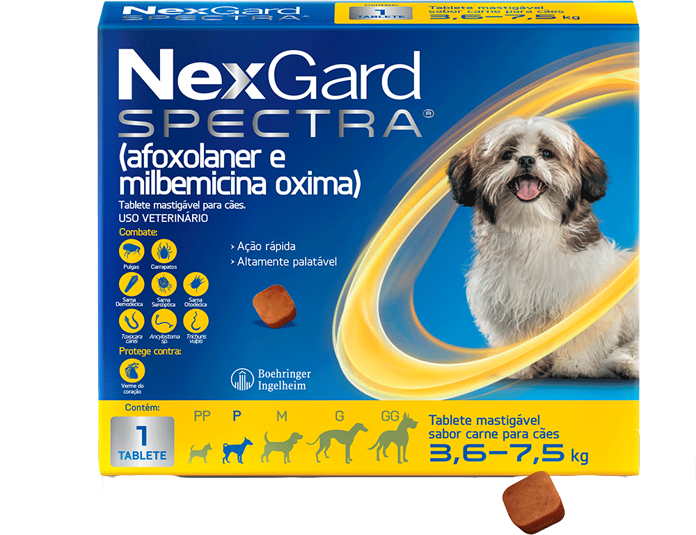 Antipulgas e Carrapatos NexGard Spectra 18,75 mg para Cães de 3,6 a 7,5Kg - 1 Comprimido