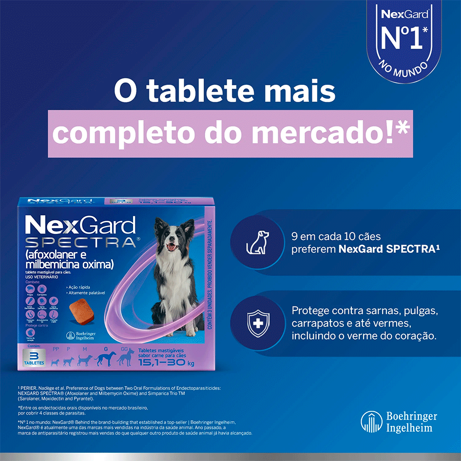 Antipulgas e Carrapatos NexGard Spectra 75 mg para Cães de 15,1 a 30Kg - 1 Comprimido