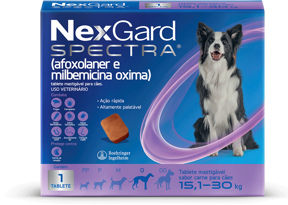Antipulgas e Carrapatos NexGard Spectra 75 mg para Cães de 15,1 a 30Kg - 1 Comprimido