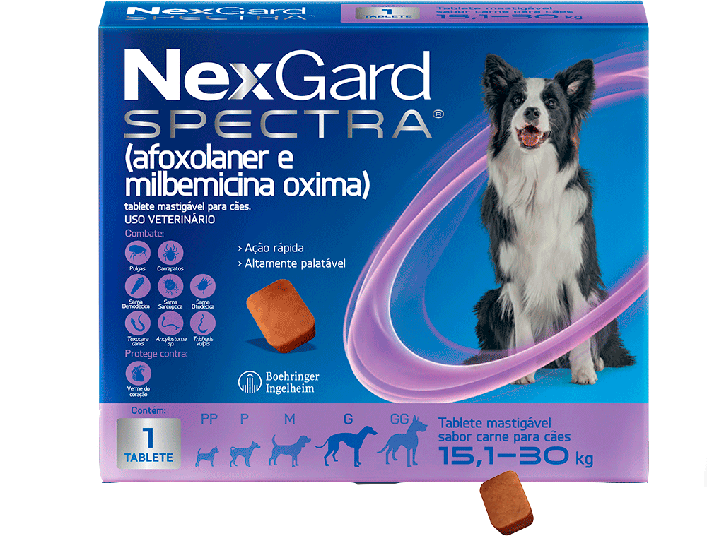 Antipulgas e Carrapatos NexGard Spectra 75 mg para Cães de 15,1 a 30Kg - 1 Comprimido