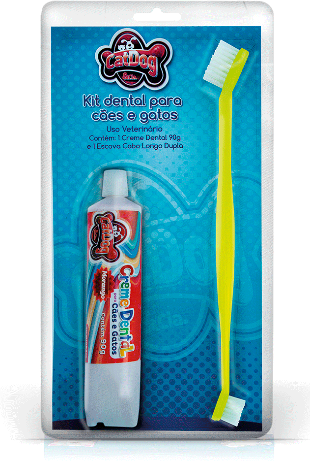 Kit Dental CatDog & Cia Escova e Creme Dental Morango para Cães e Gatos - Morango