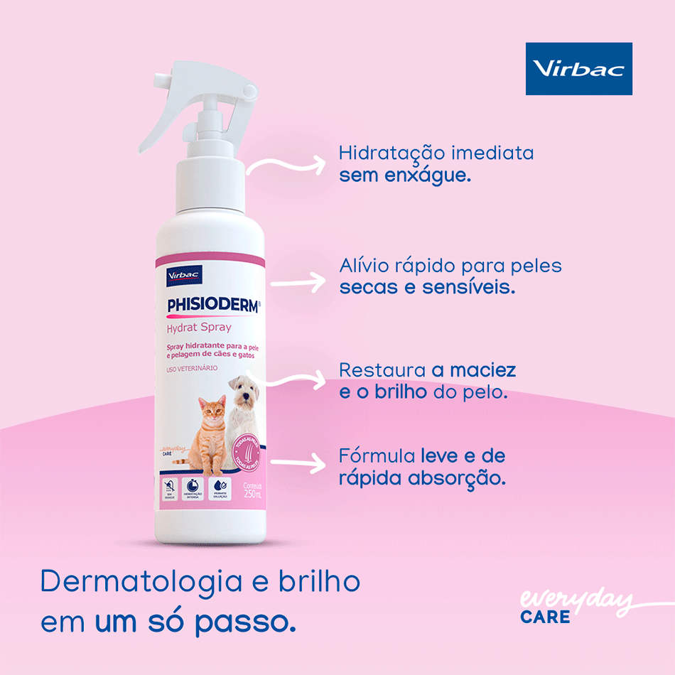 Spray Hidratante Virbac Phisioderm Pele e Pelagem para Cães e Gatos - 250 mL