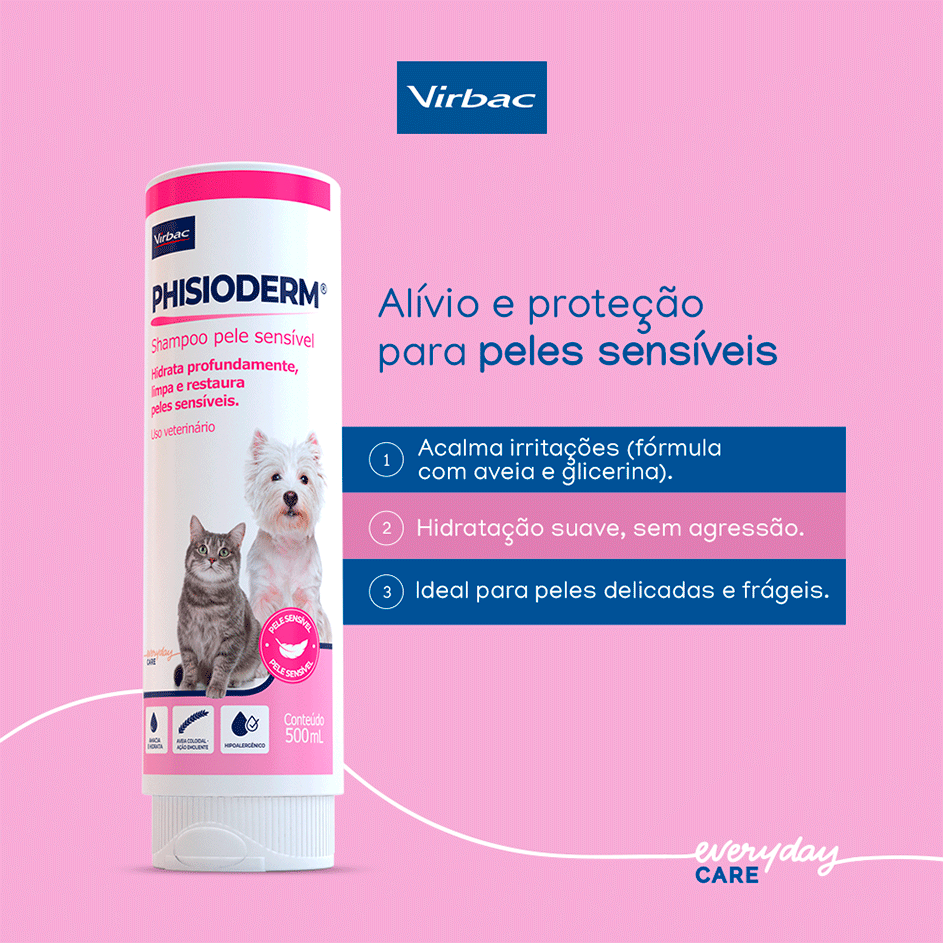 Shampoo Virbac Phisioderm Pele Sensível para Cães e Gatos - 250 mL