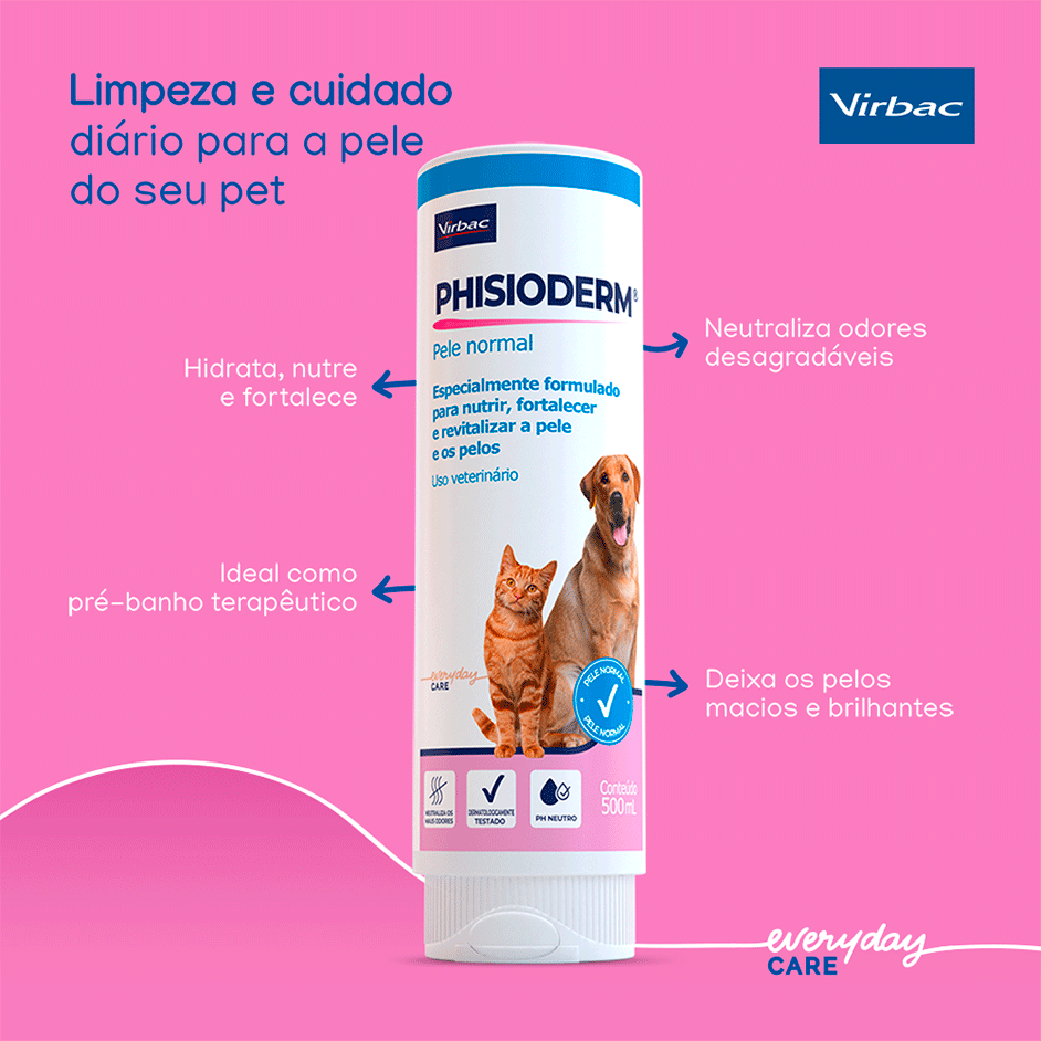 Shampoo Virbac Phisioderm Pele Normal para Cães e Gatos - 500 mL
