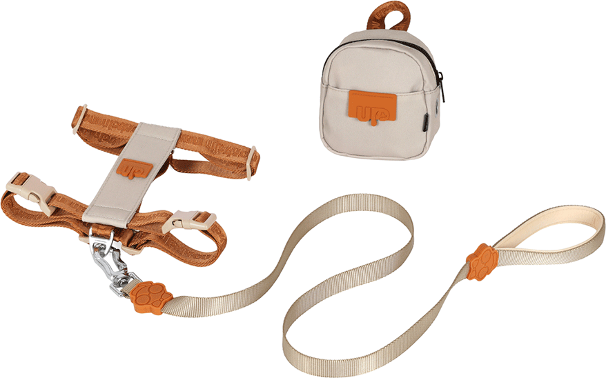 Peitoral, Mochila e Guia Up4you Pet Bege para Cães - Tam. P