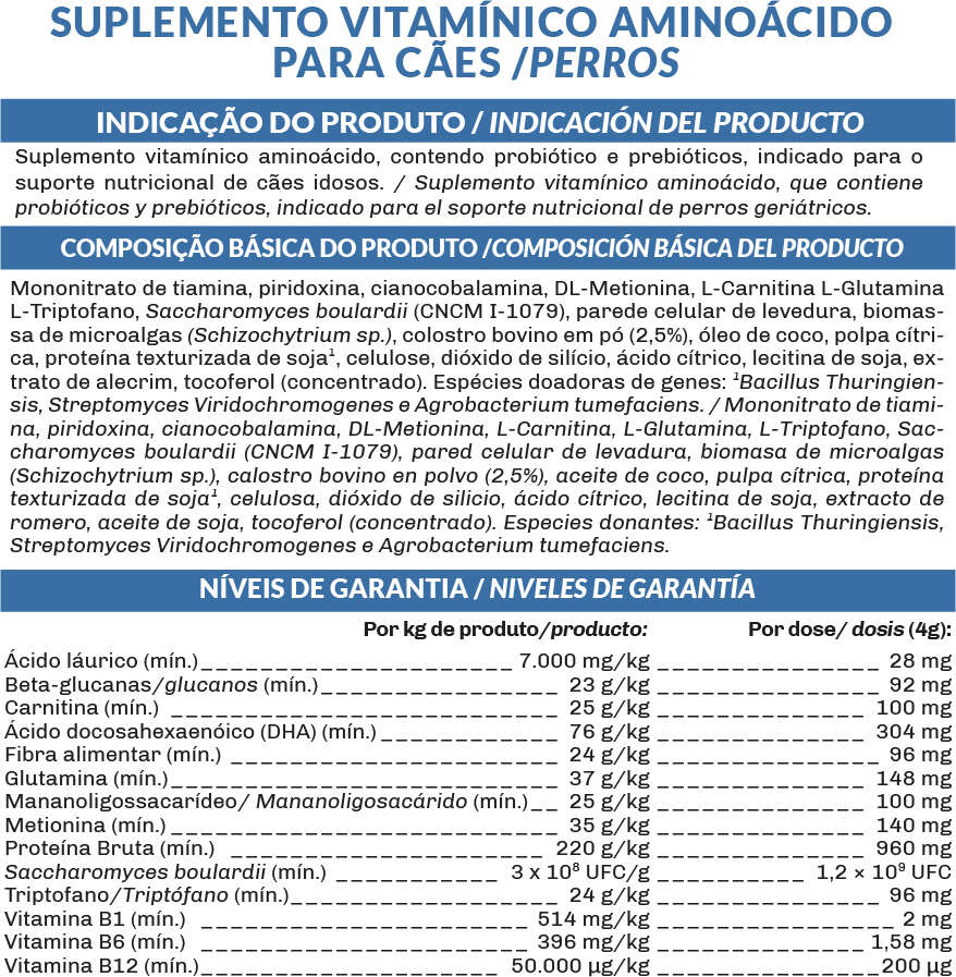 Suplemento Vitamínico Organnact Promun Defense Dog Sênior para Cães Idosos - 120 g