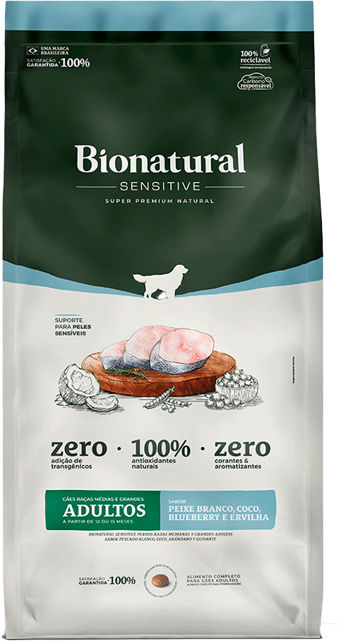 Ração Seca Bionatural Prime para Cães Adultos Raças Médias e Grandes sabor Cordeiro Peixe Branco - 15Kg