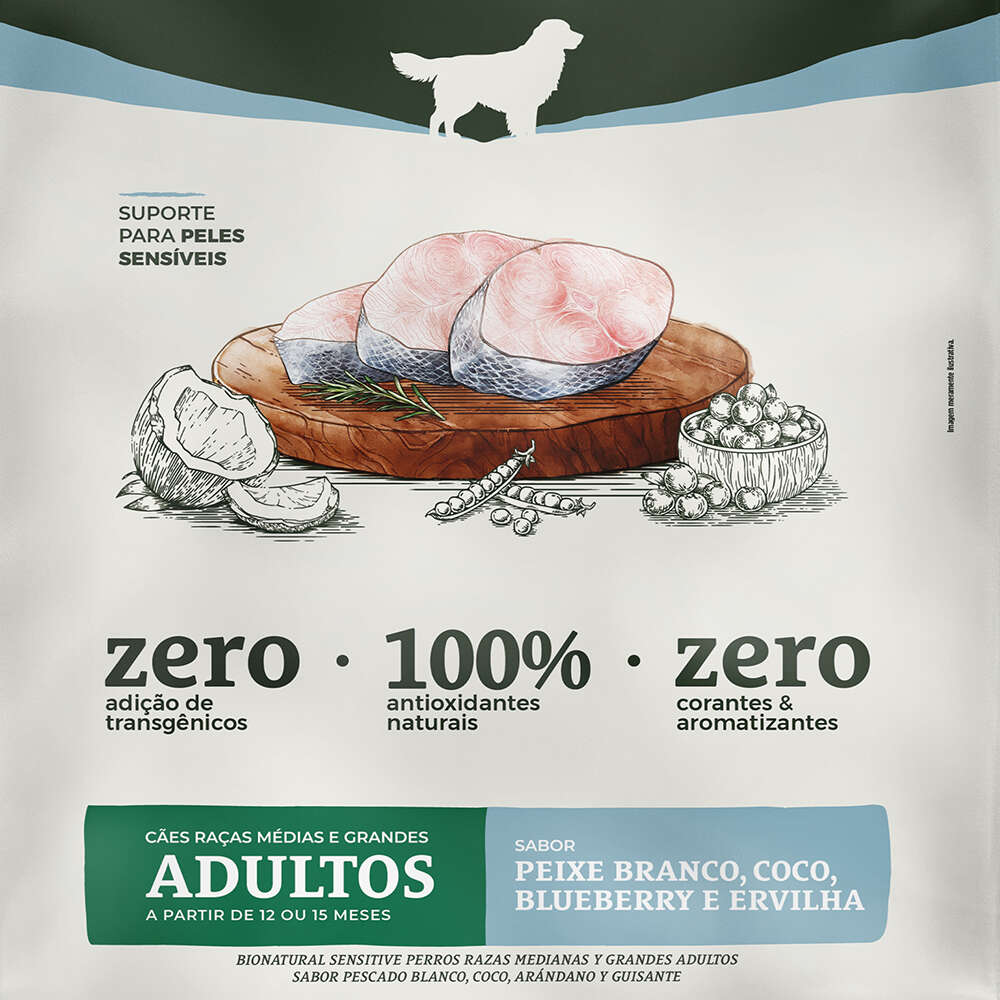 Ração Seca Bionatural Prime para Cães Adultos Raças Médias e Grandes sabor Cordeiro Peixe Branco - 15Kg