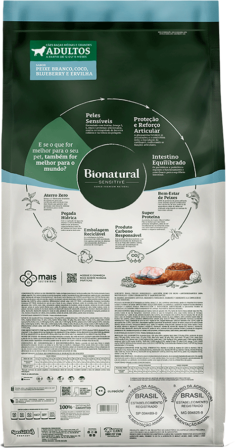 Ração Seca Bionatural Prime para Cães Adultos Raças Médias e Grandes sabor Cordeiro Peixe Branco - 15Kg