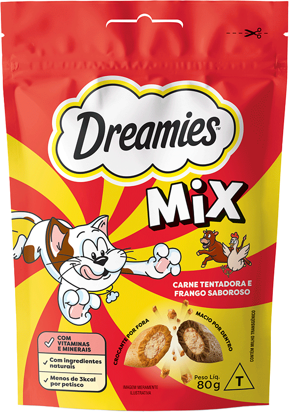 Petisco Dreamies Irresistível para Gatos Adultos Sabor Carne e Frango - 80 g