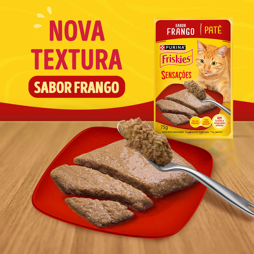 Ração Úmida Purina Friskies Patê Sensações para Gatos Adultos Sabor Frango - 75 g