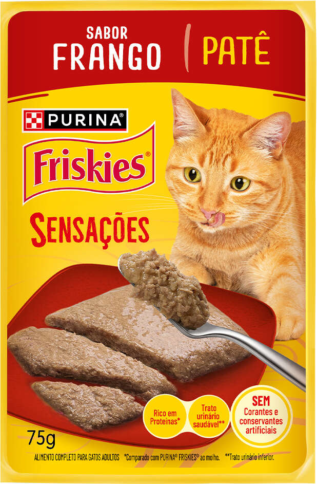 Ração Úmida Purina Friskies Patê Sensações para Gatos Adultos Sabor Frango - 75 g