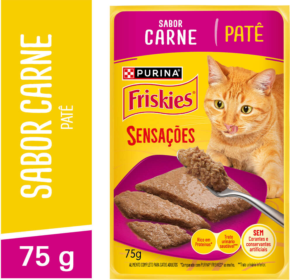 Ração Úmida Purina Friskies Patê Sensações para Gatos Adultos Sabor Carne - 75 g