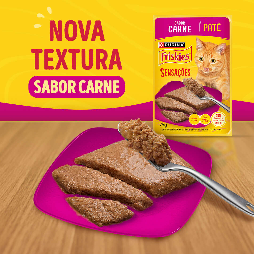 Ração Úmida Purina Friskies Patê Sensações para Gatos Adultos Sabor Carne - 75 g