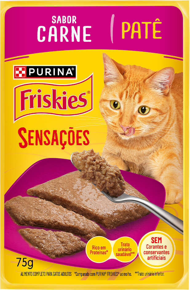 Ração Úmida Purina Friskies Patê Sensações para Gatos Adultos Sabor Carne - 75 g