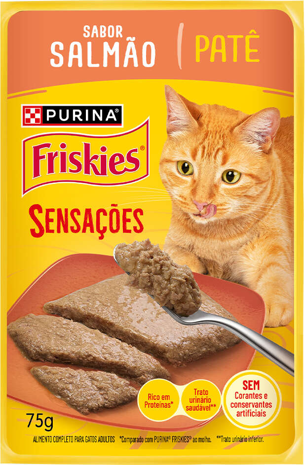 Ração Úmida Purina Friskies Patê Sensações para Gatos Adultos Sabor Salmão - 75 g