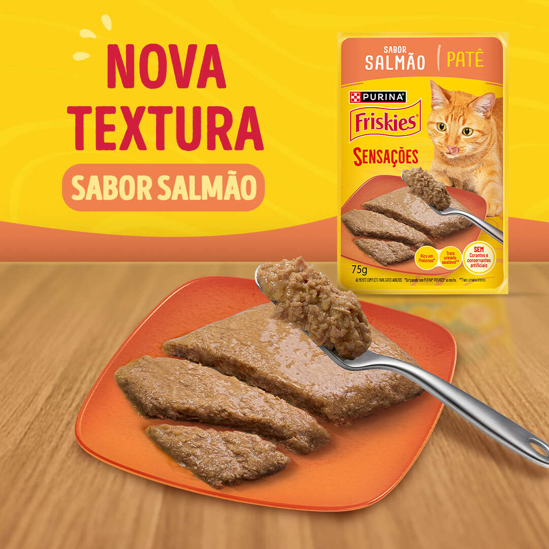 Ração Úmida Purina Friskies Patê Sensações para Gatos Adultos Sabor Salmão - 75 g