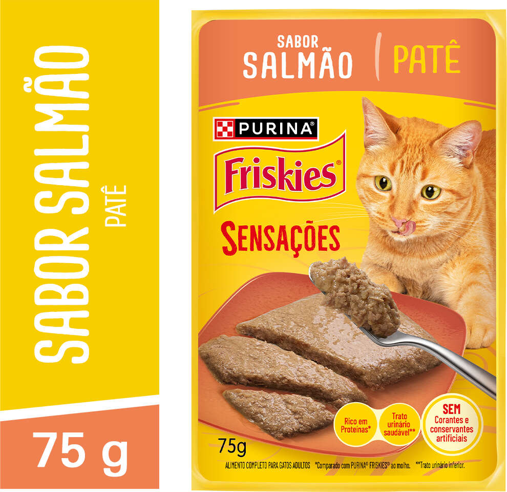 Ração Úmida Purina Friskies Patê Sensações para Gatos Adultos Sabor Salmão - 75 g