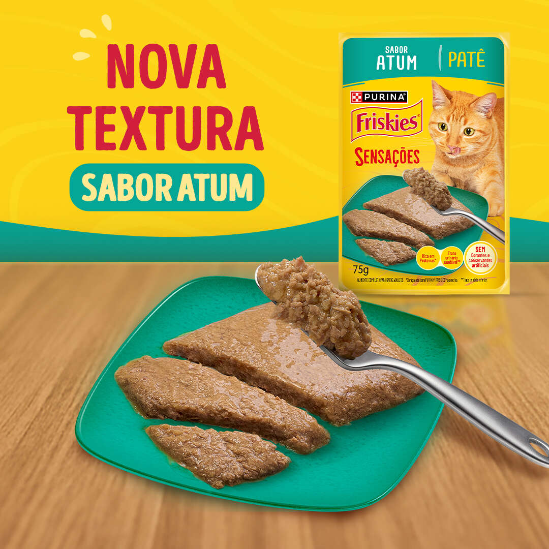 Ração Úmida Purina Friskies Patê Sensações para Gatos Adultos Sabor Atum - 75 g