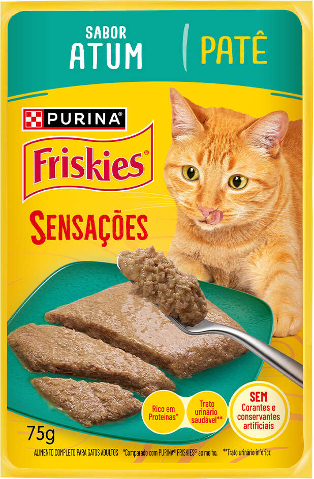 Ração Úmida Purina Friskies Patê Sensações para Gatos Adultos Sabor Atum - 75 g
