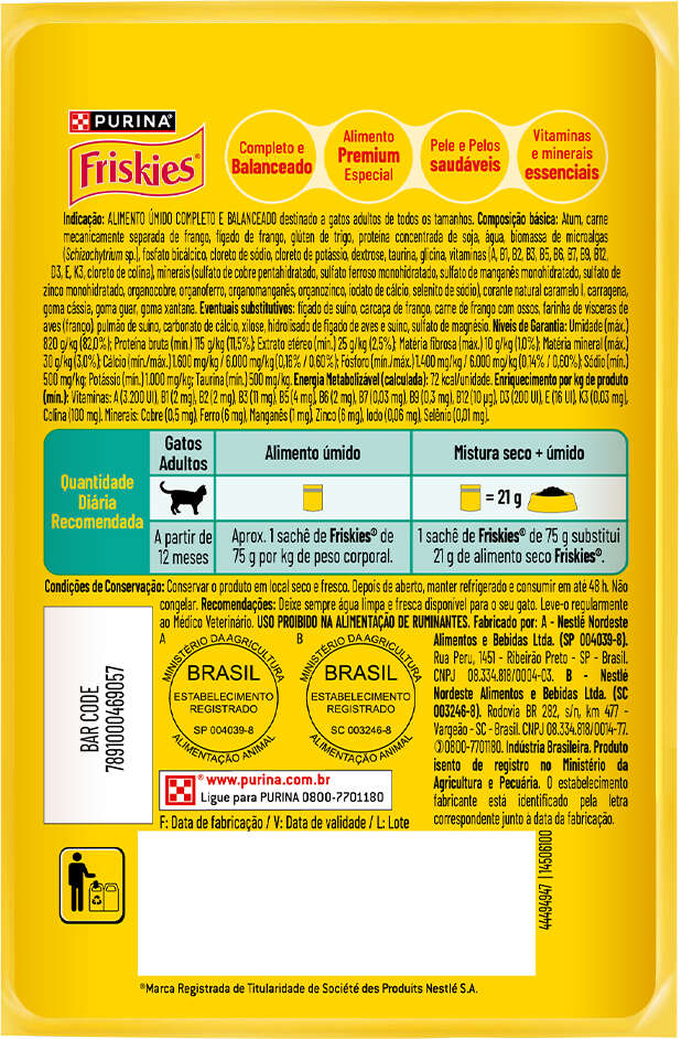 Ração Úmida Purina Friskies Patê Sensações para Gatos Adultos Sabor Atum - 75 g