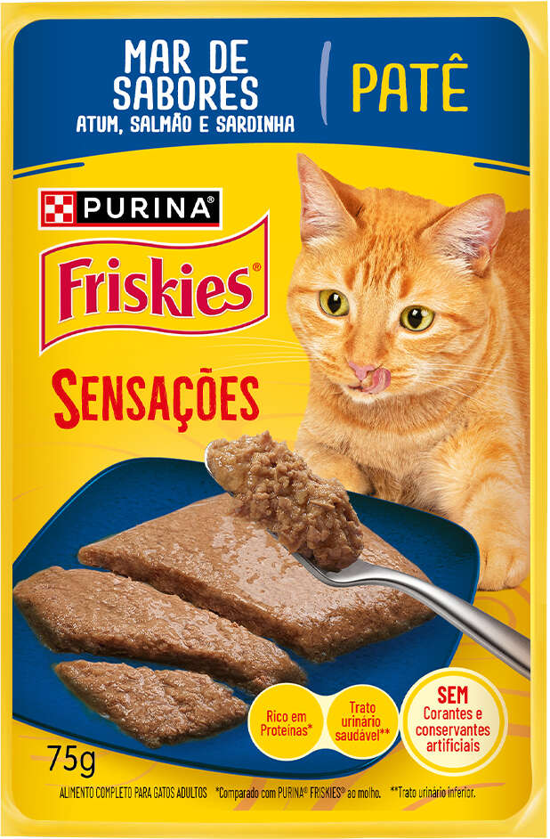 Ração Úmida Purina Friskies Patê Sensações para Gatos Adultos Sabor Mar de Sabores - 75 g
