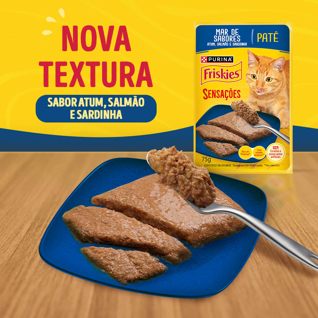 Ração Úmida Purina Friskies Patê Sensações para Gatos Adultos Sabor Mar de Sabores - 75 g