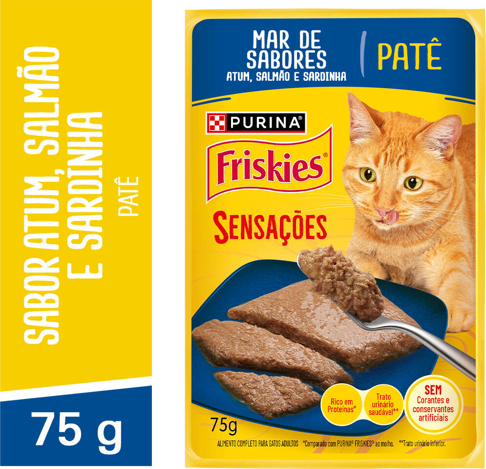 Ração Úmida Purina Friskies Patê Sensações para Gatos Adultos Sabor Mar de Sabores - 75 g