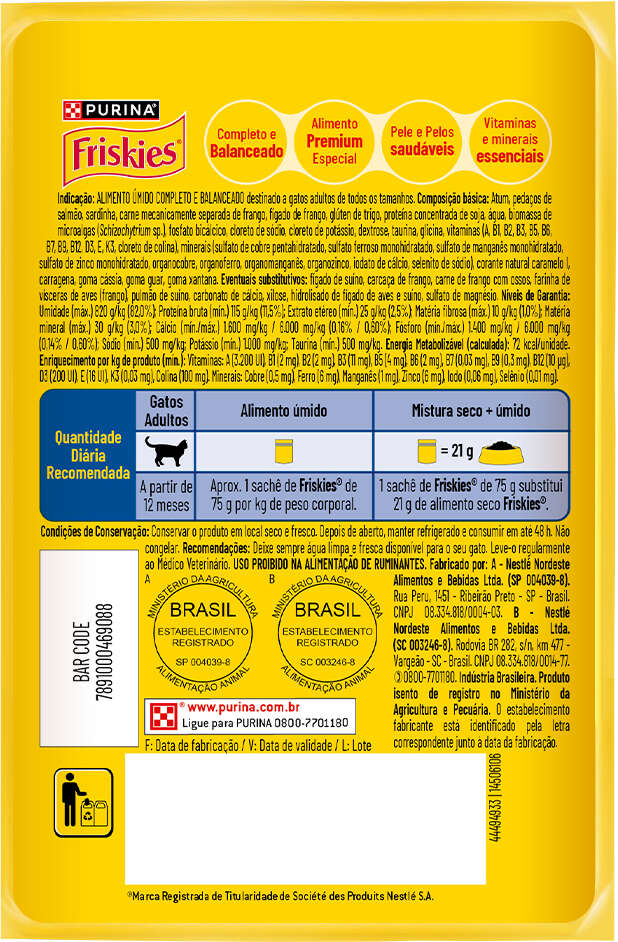 Ração Úmida Purina Friskies Patê Sensações para Gatos Adultos Sabor Mar de Sabores - 75 g