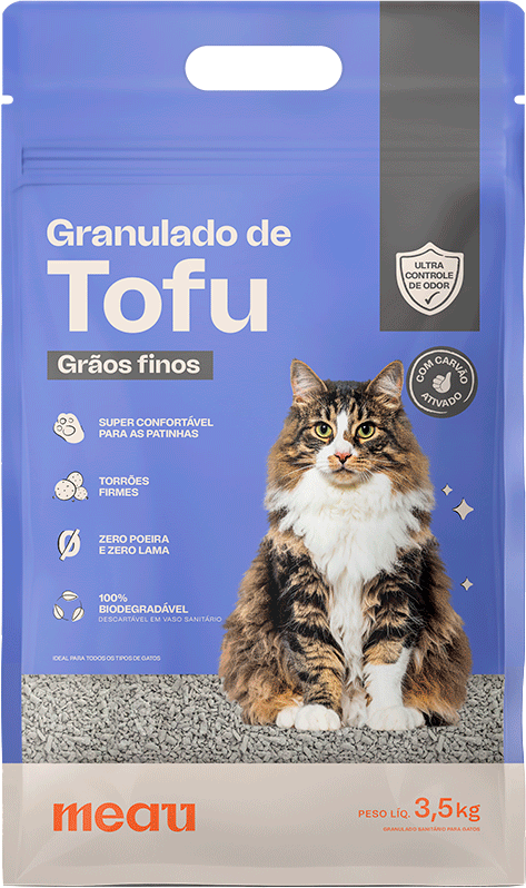 Granulado de Tofu com Carvão Ativado Meau Grãos Finos para Gatos - 3,5Kg