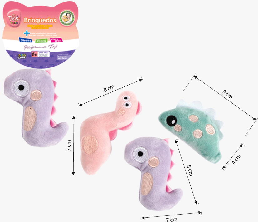 Brinquedo Pelúcia Tex Brasil Dinossauro Maluco com Catnip Sortidos para Gatos - Tam. Único