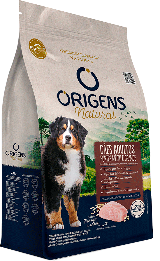 Ração Seca Origens Natural para Cães Adultos Raças Média e Grande sabor Frango e Arroz - 3Kg