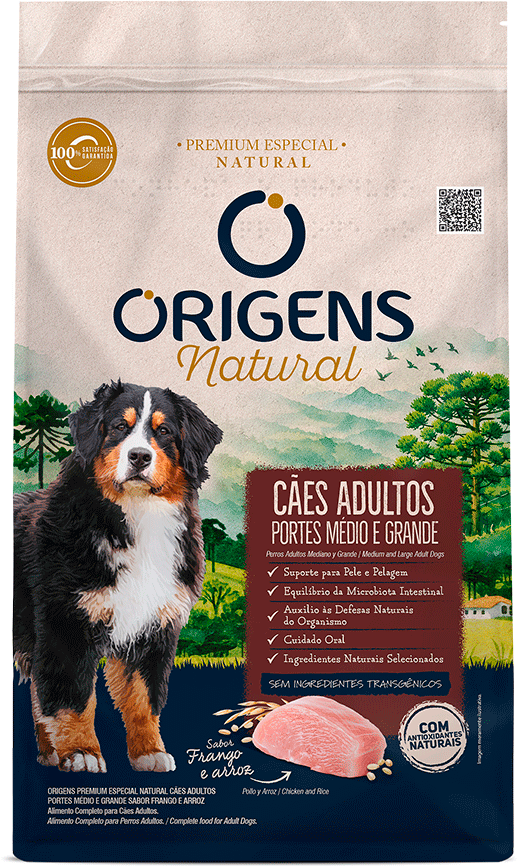Ração Seca Origens Natural para Cães Adultos Raças Média e Grande sabor Frango e Arroz - 3Kg