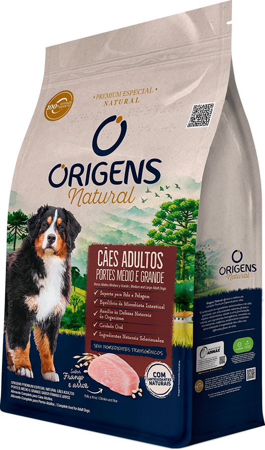 Ração Seca Origens Natural para Cães Adultos Raças Média e Grande sabor Frango e Arroz - 3Kg