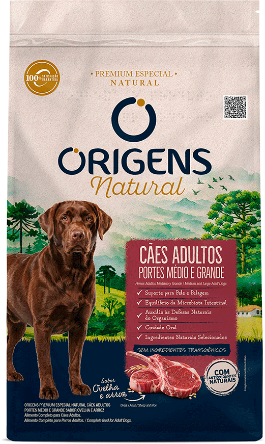 Ração Seca Origens Natural para Cães Adultos Raças Média e Grande sabor Ovelha e Arroz - 12Kg