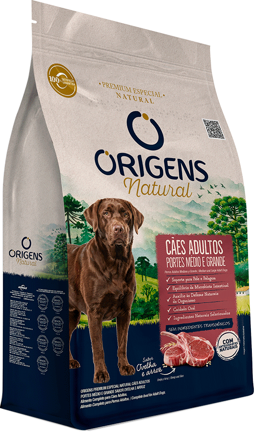 Ração Seca Origens Natural para Cães Adultos Raças Média e Grande sabor Ovelha e Arroz - 12Kg