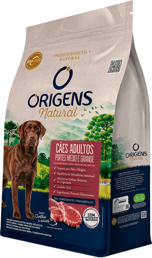 Ração Seca Origens Natural para Cães Adultos Raças Média e Grande sabor Ovelha e Arroz - 12Kg