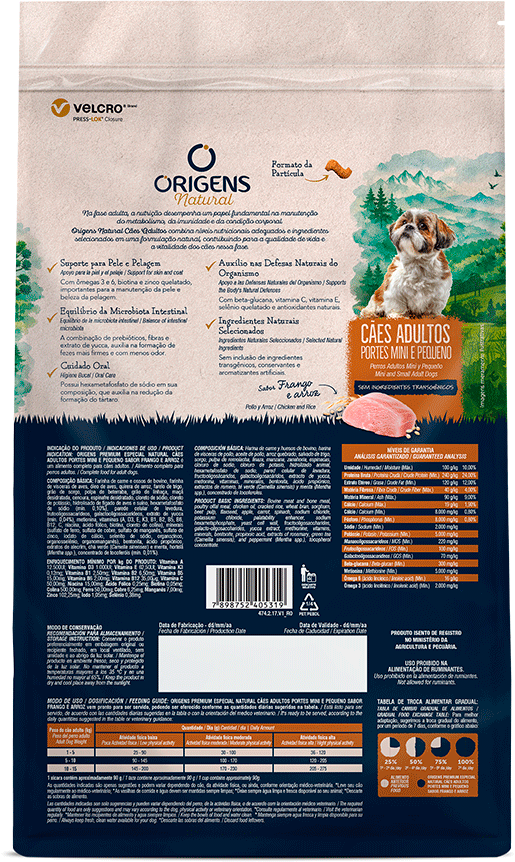 Ração Seca Origens Natural para Cães Adultos Raças Mini e Pequena sabor Frango e Arroz - 10,1Kg