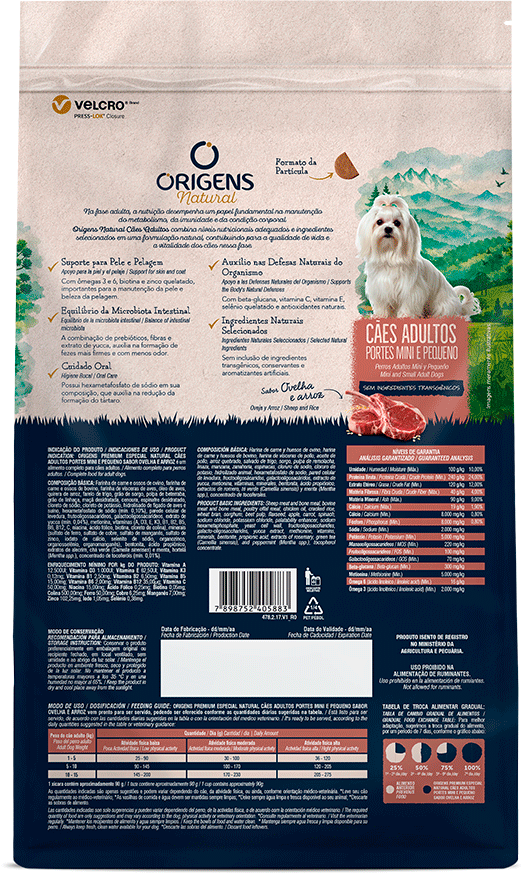 Ração Seca Origens Natural para Cães Adultos Raças Mini e Pequena sabor Ovelha e Arroz - 10,1Kg