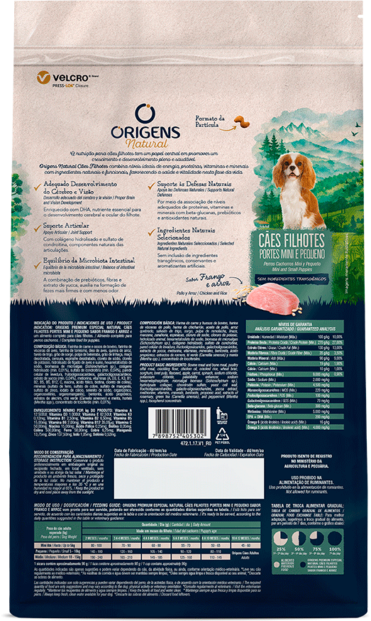 Ração Seca Origens Natural para Cães Filhotes Raças Mini e Pequena sabor Frango e Arroz - 10,1Kg