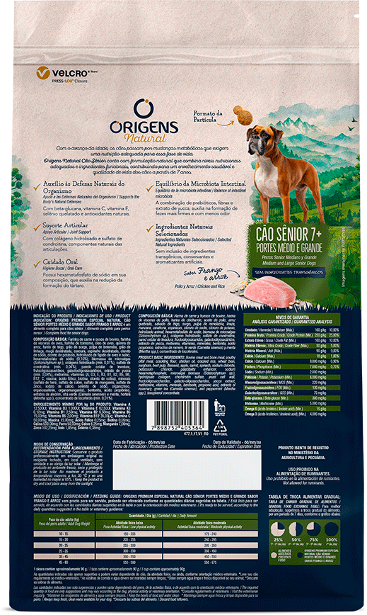 Ração Seca Origens Natural para Cães Sênior 7+ Raças Média e Grande sabor Frango e Arroz - 12Kg