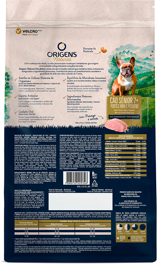 Ração Seca Origens Natural para Cães Sênior 7+ Raças Mini e Pequeno sabor Frango e Arroz - 10,1Kg