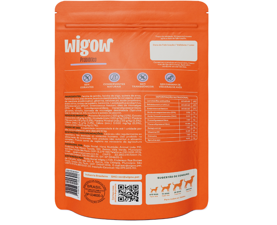 Suplemento Alimentar Wigow Probiótico para Cães - 100 Unidades