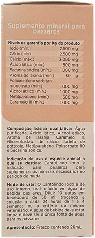 Suplemento Mineral Provets Canto Lindo Iodo para Passáros - 20 mL