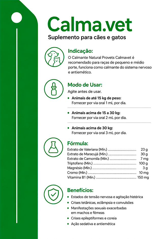 Suplemento Nutricional Provets Calma Vet para Cães e Gatos - 30 mL