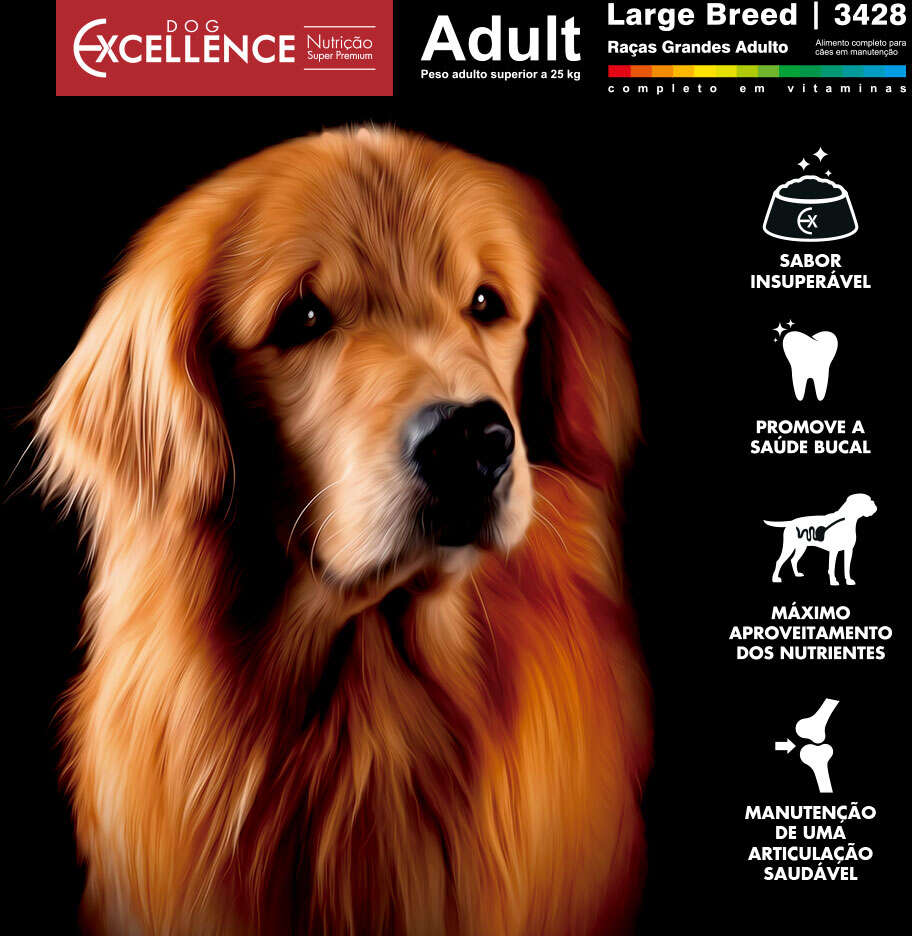 Ração Seca Dog Excellence Super Premium Arroz e Frango para Cães Adultos Raças Grandes - 15Kg