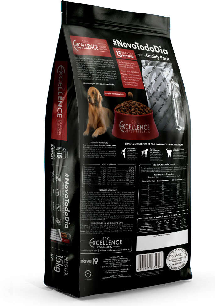 Ração Seca Dog Excellence Super Premium Arroz e Frango para Cães Adultos Raças Grandes - 15Kg