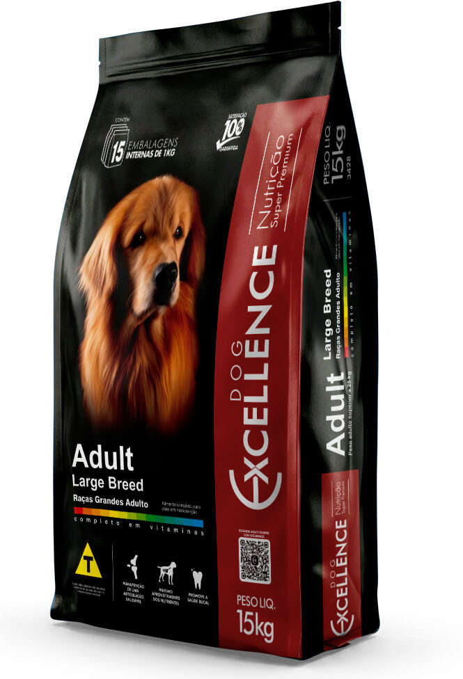 Ração Seca Dog Excellence Super Premium Arroz e Frango para Cães Adultos Raças Grandes - 15Kg