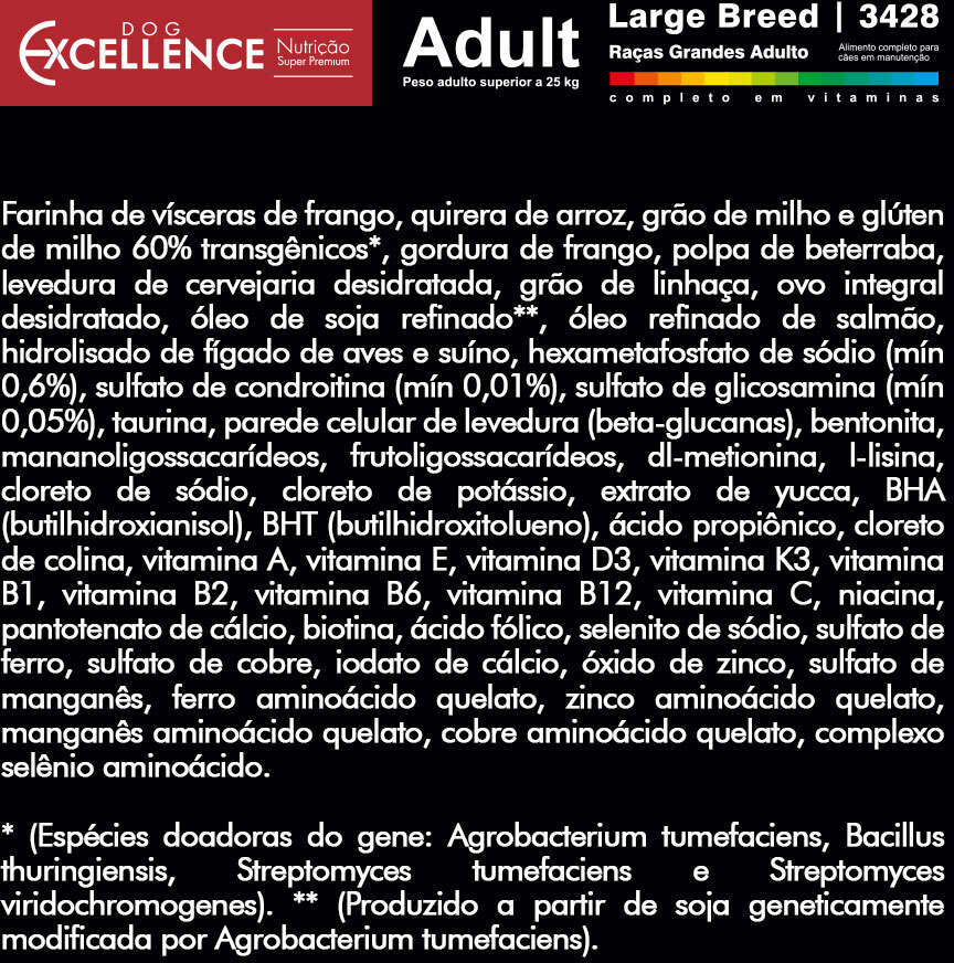 Ração Seca Dog Excellence Super Premium Arroz e Frango para Cães Adultos Raças Grandes - 15Kg